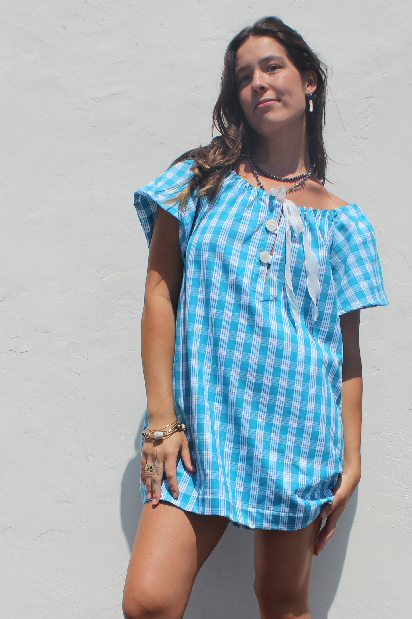 Palaka + Buttons Dress in Blue