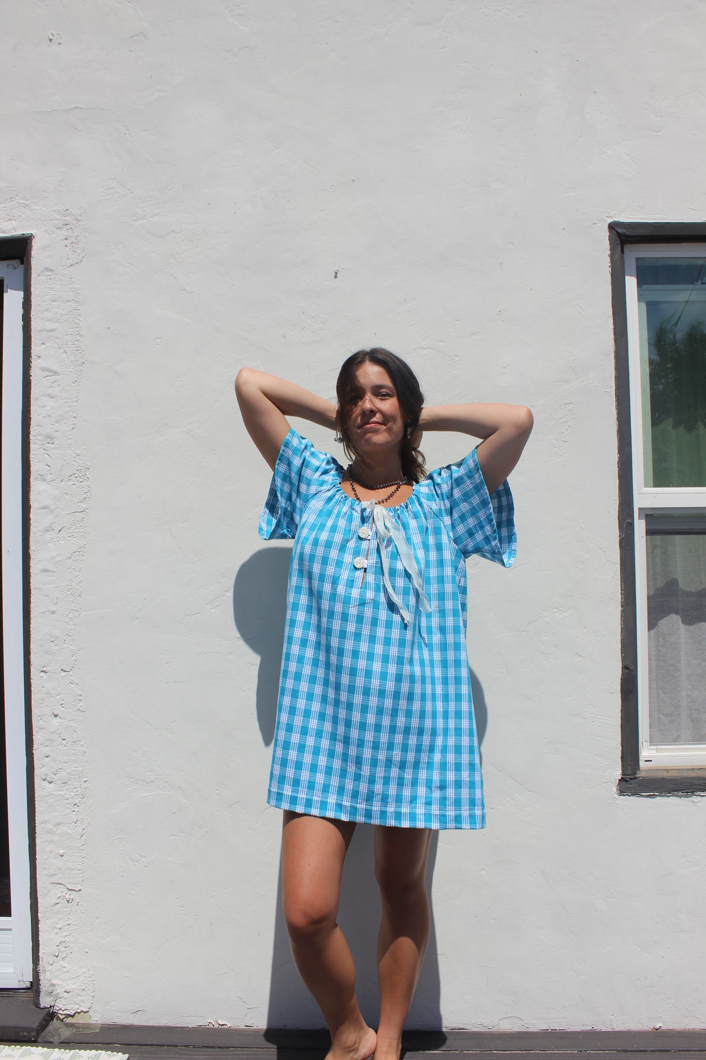 Palaka + Buttons Dress in Blue