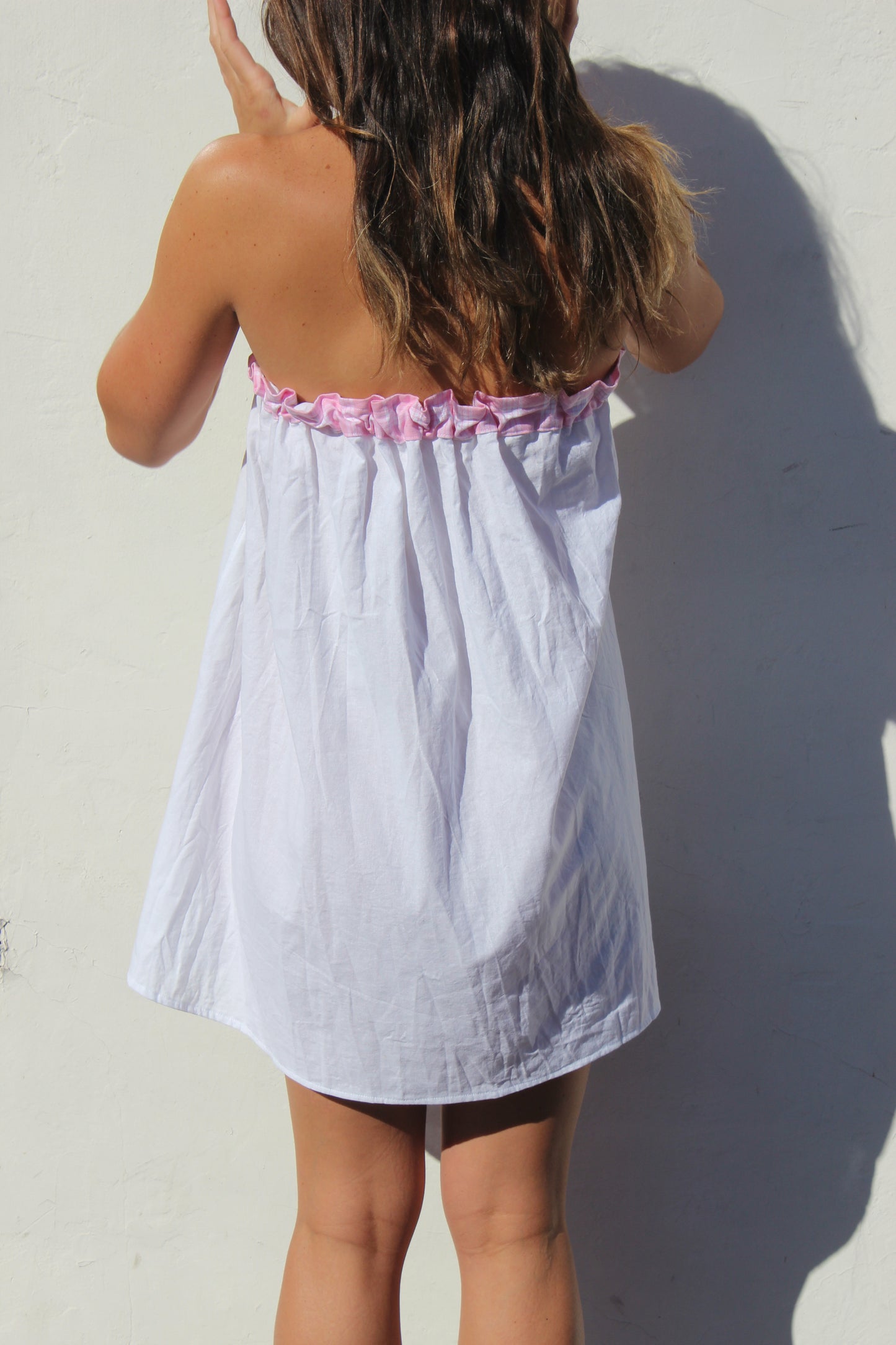 Strapless Palaka Dress in Pink