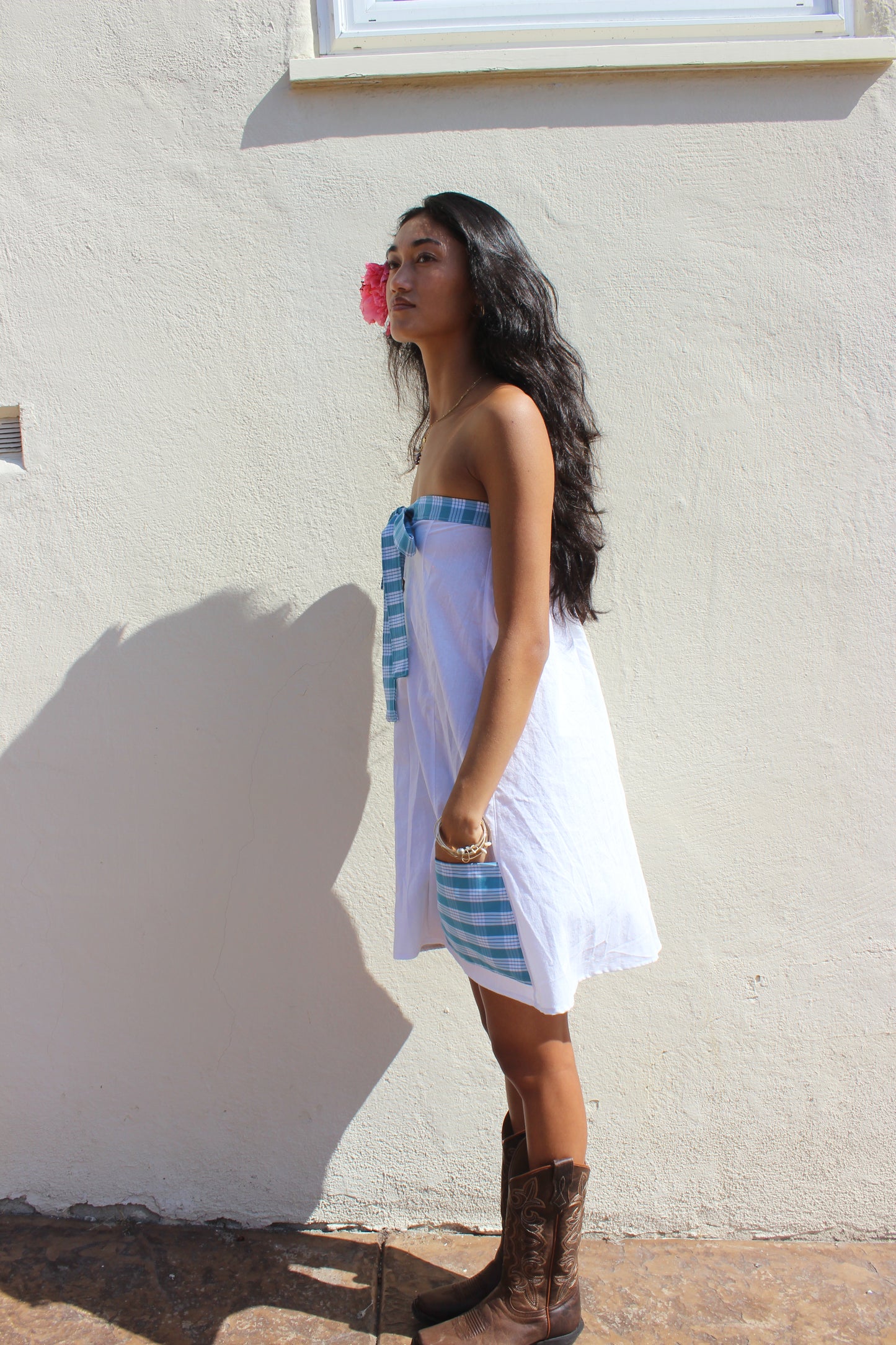 Strapless Palaka Dress with Tie