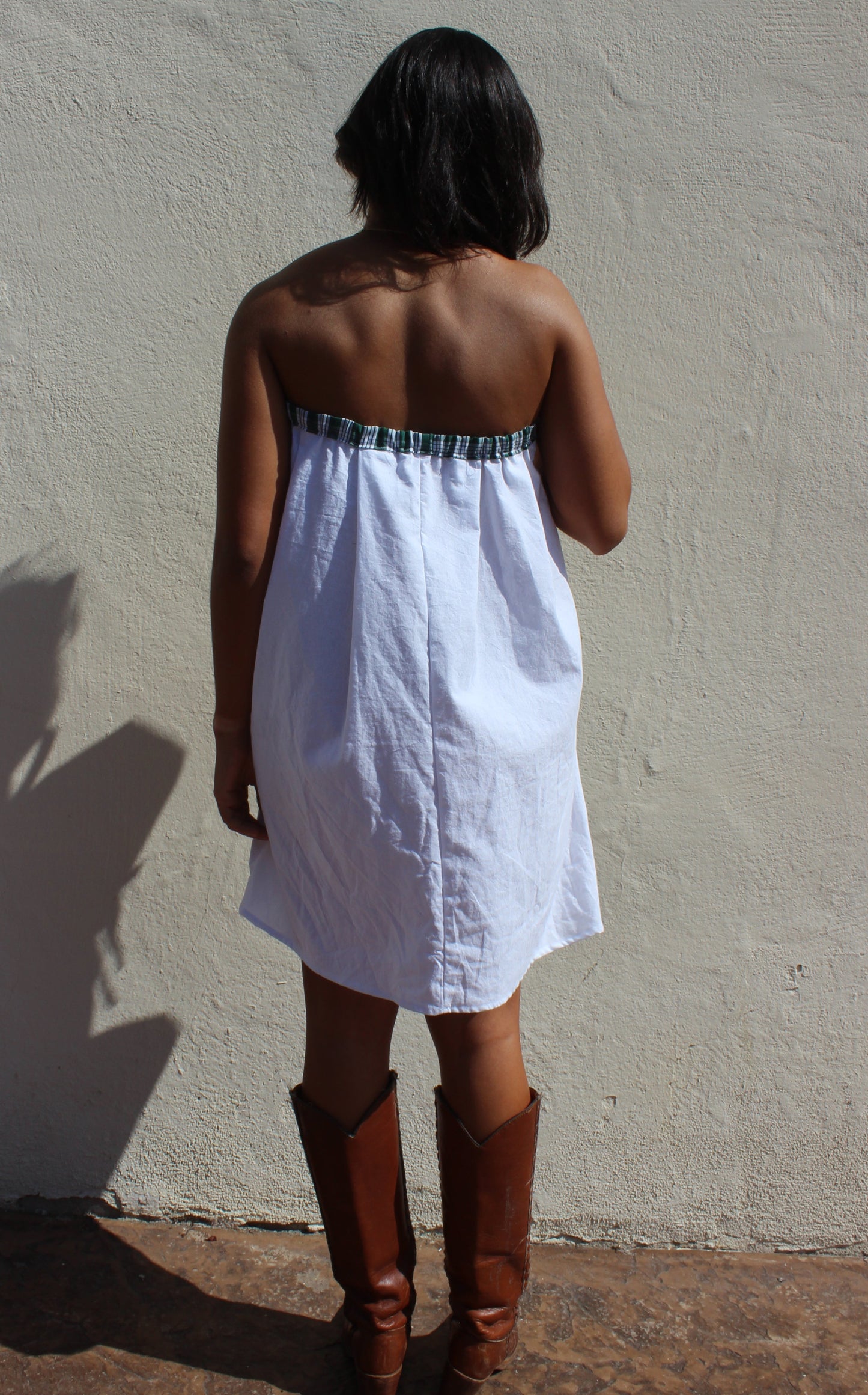 Strapless Green Palaka Dress with Pockets
