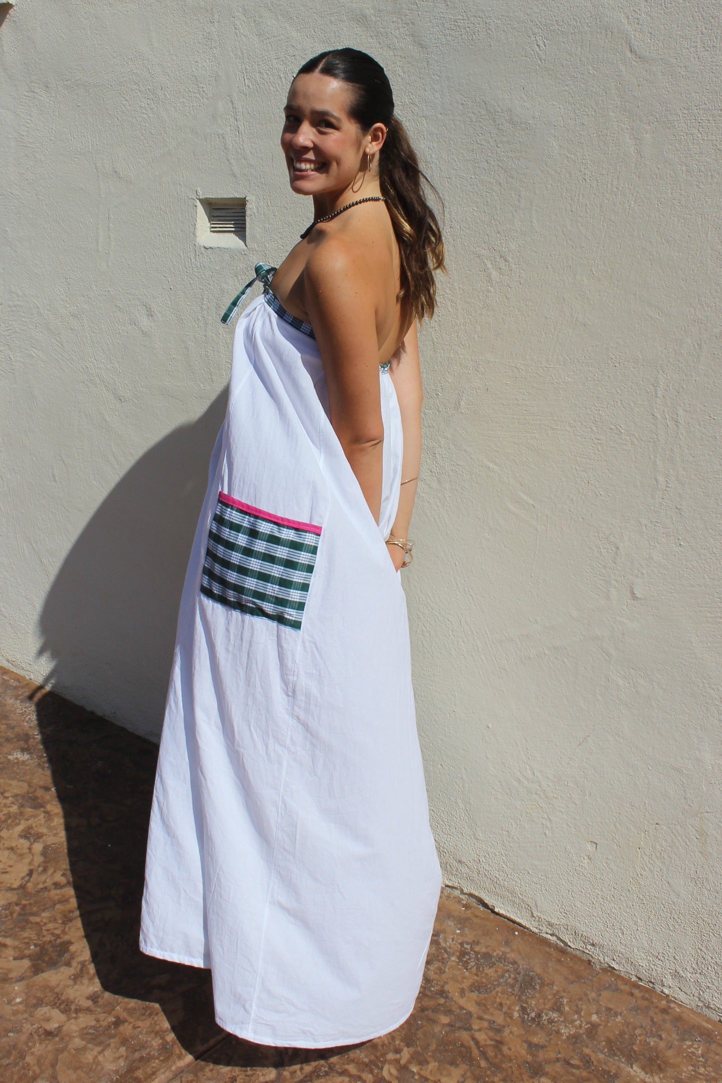 Strapless Palaka Maxi Dress in Green