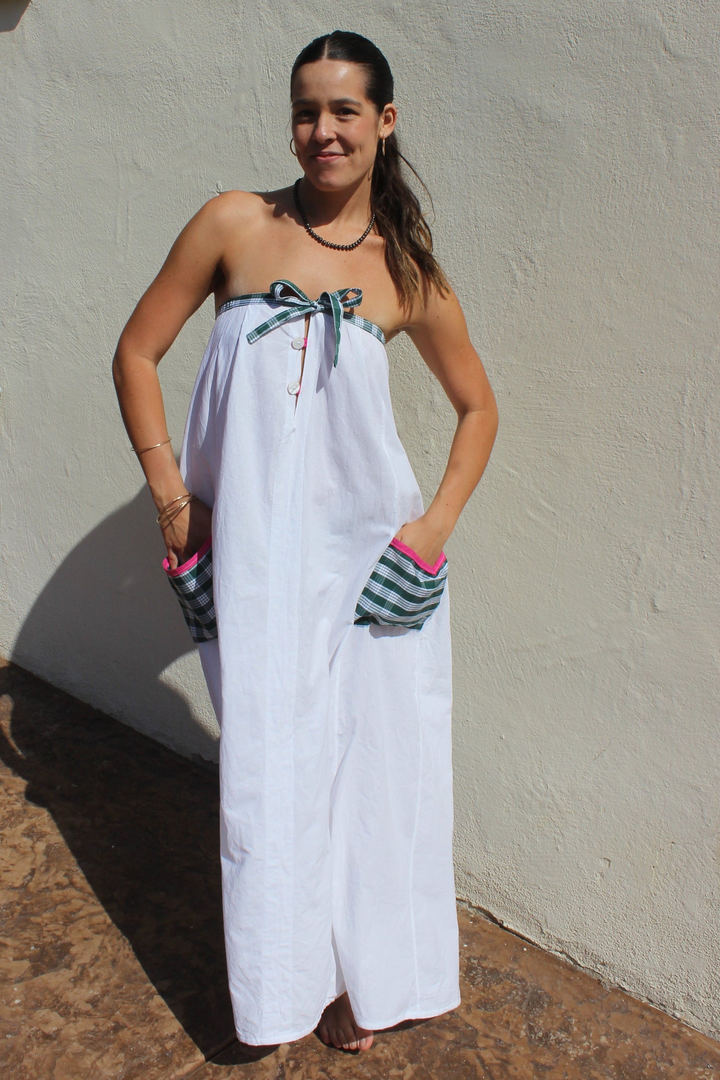 Strapless Palaka Maxi Dress in Green