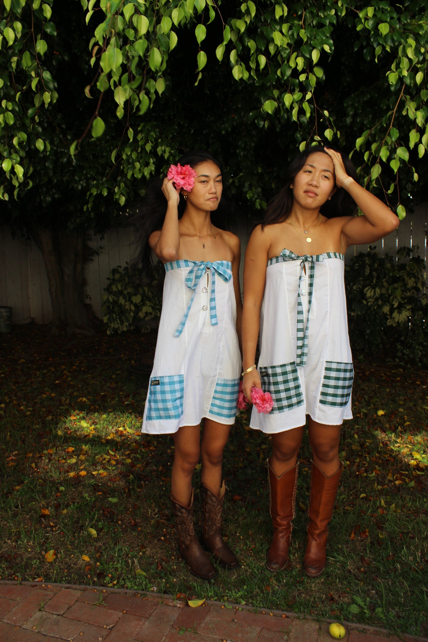 Strapless Green Palaka Dress with Pockets