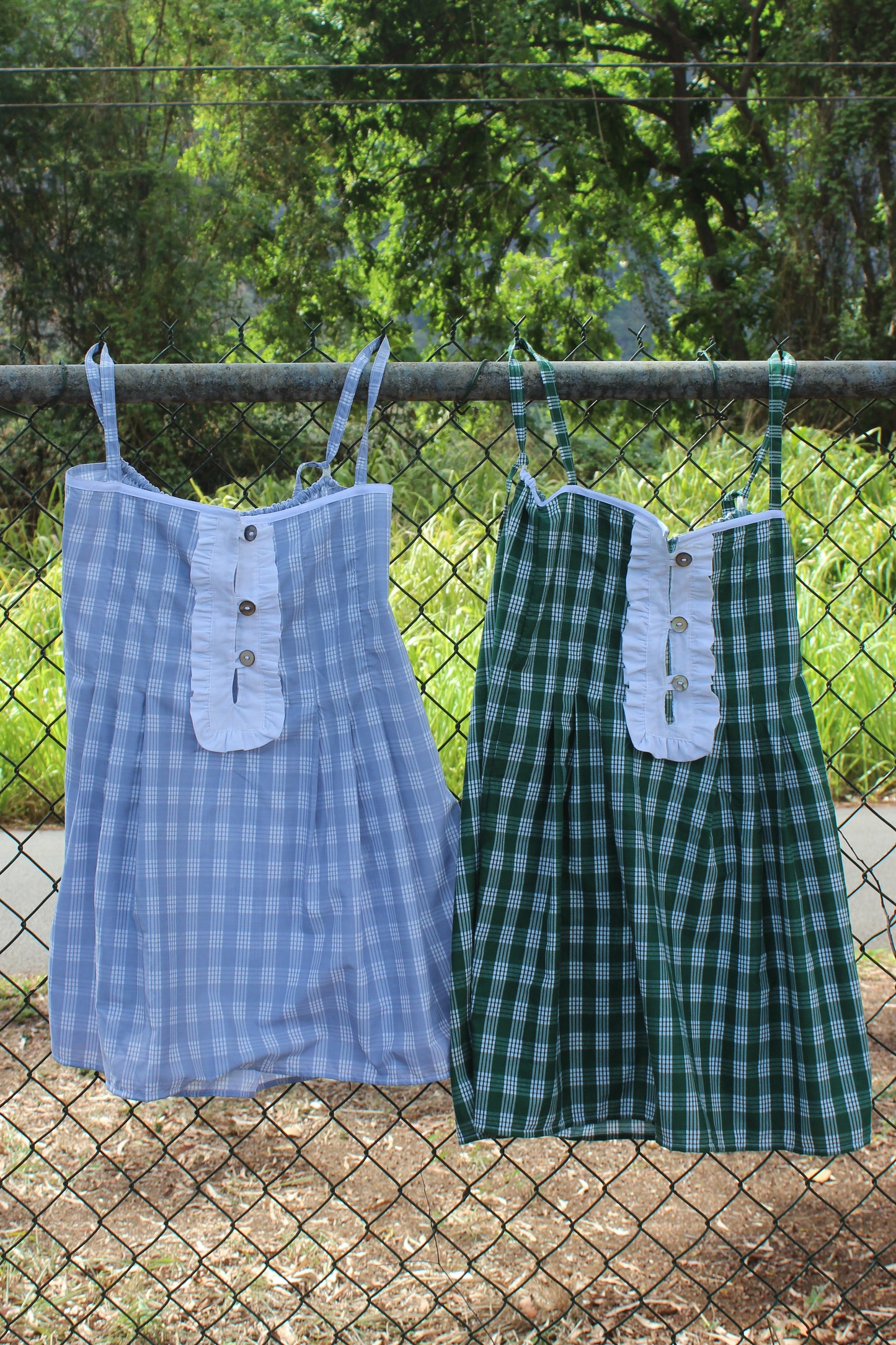 Blue Palaka Ruffle Dress