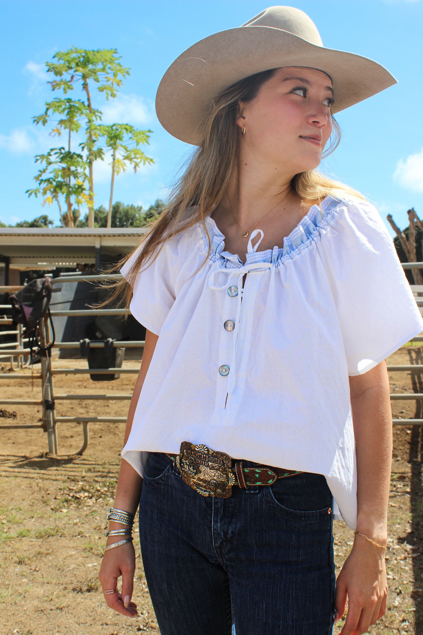 Blue Palaka Blouse