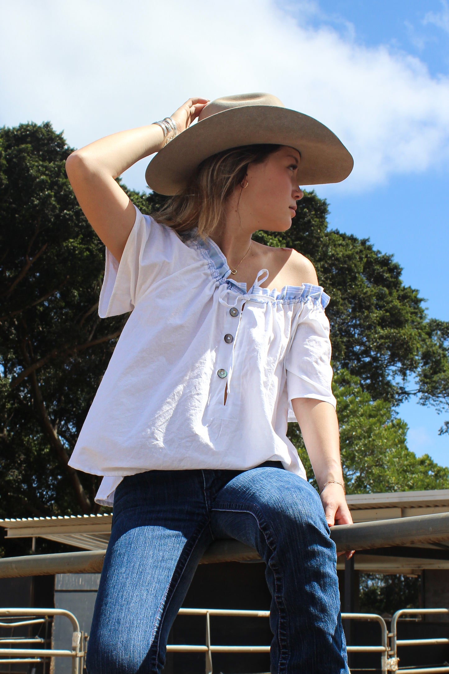 Blue Palaka Blouse