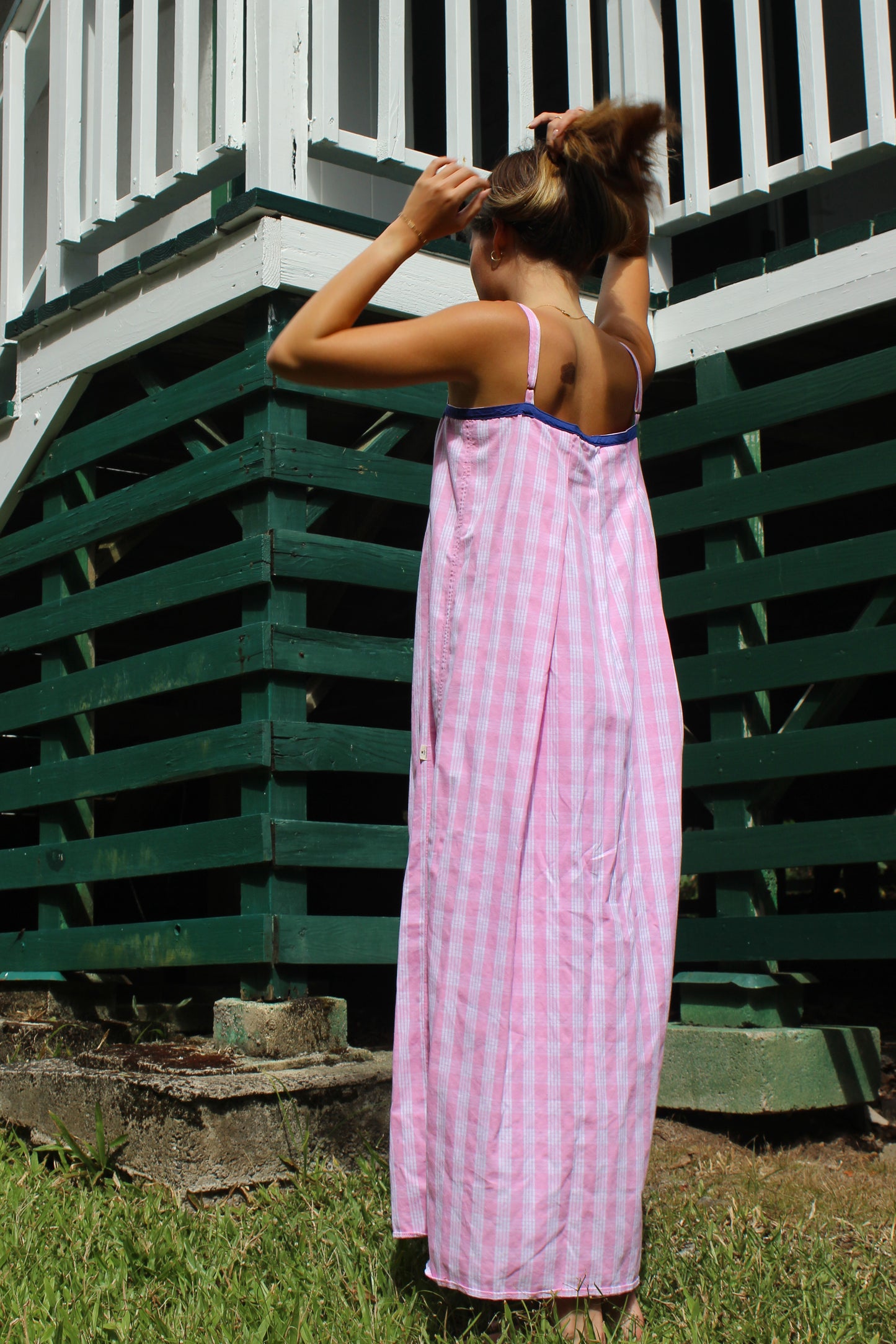 Pink Palaka Maxi Dress with Slit
