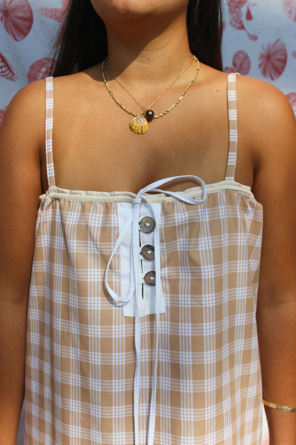 Beige Palaka Mini Dress