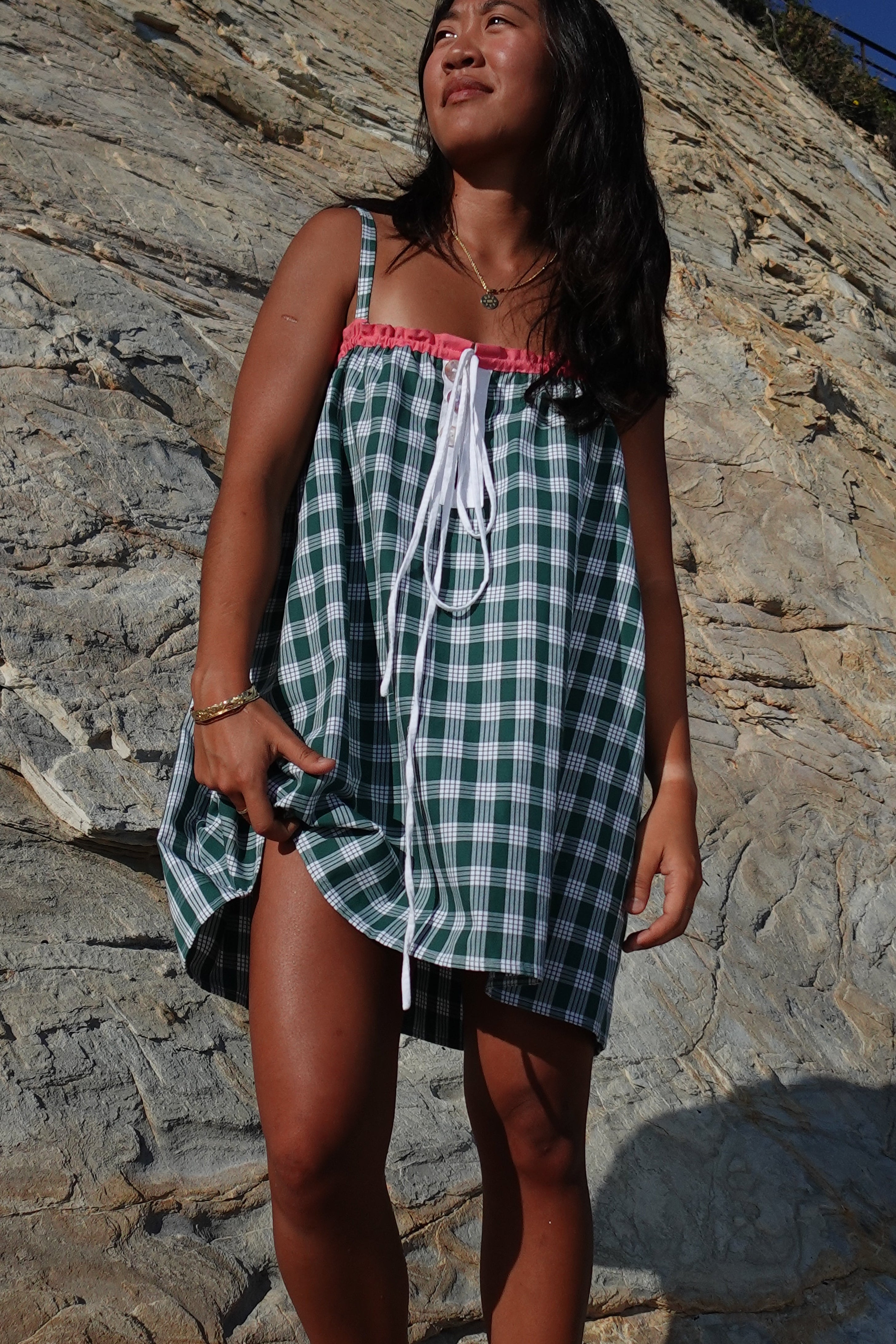 LUXE Green Palaka Mini Dress