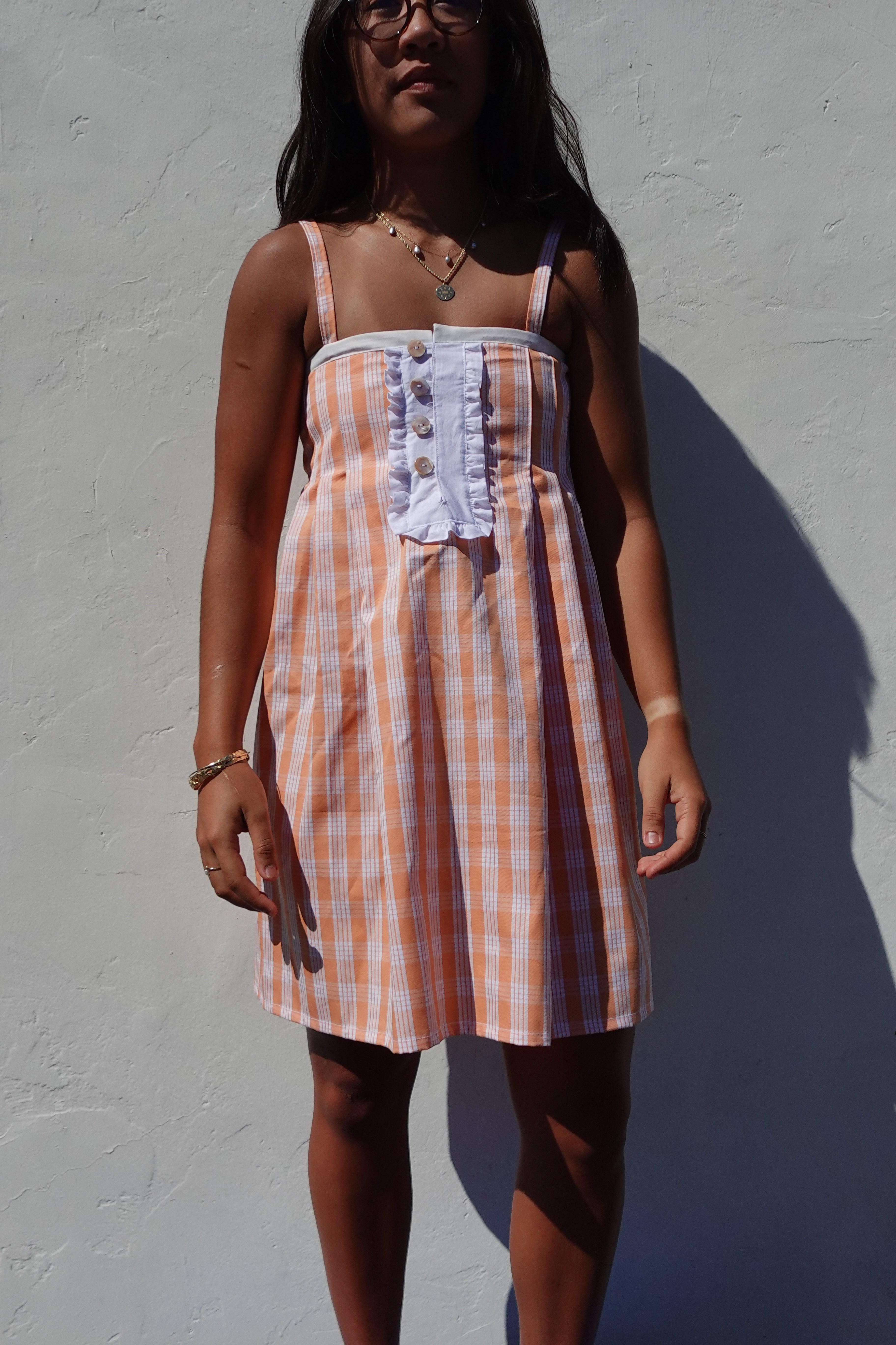 LUXE Orange Cream Palaka Mini Dress
