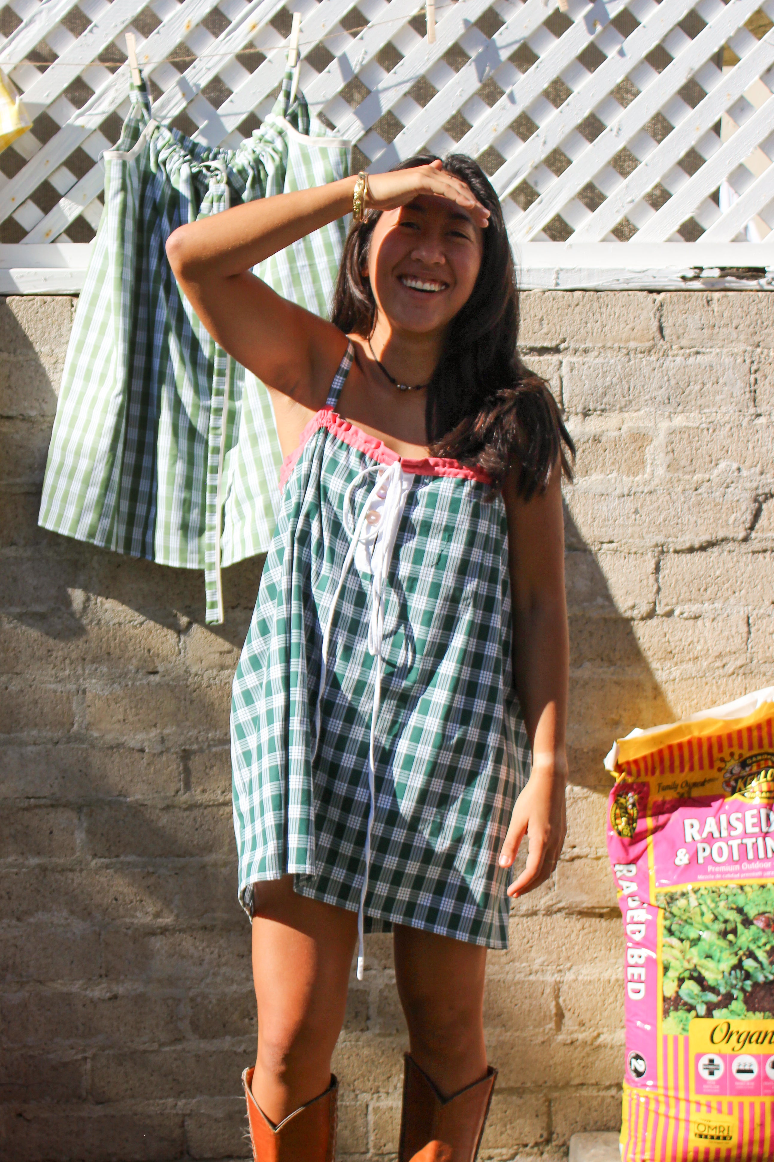 LUXE Green Palaka Mini Dress