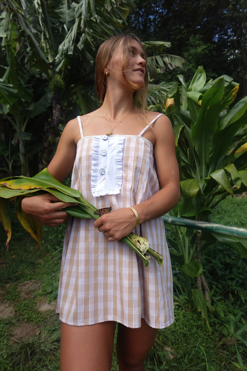 LUXE Tan Palaka Mini Dress