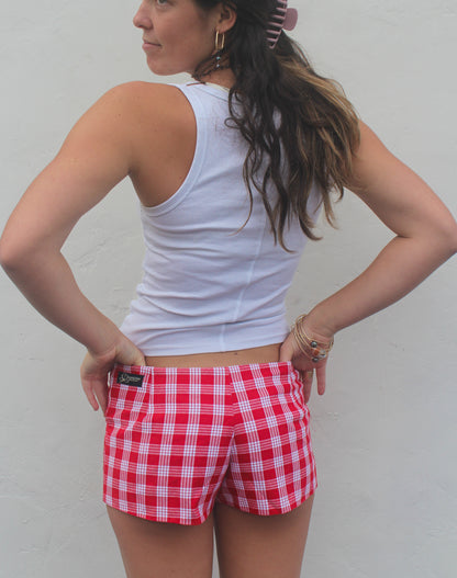 Red Palaka Mini Short