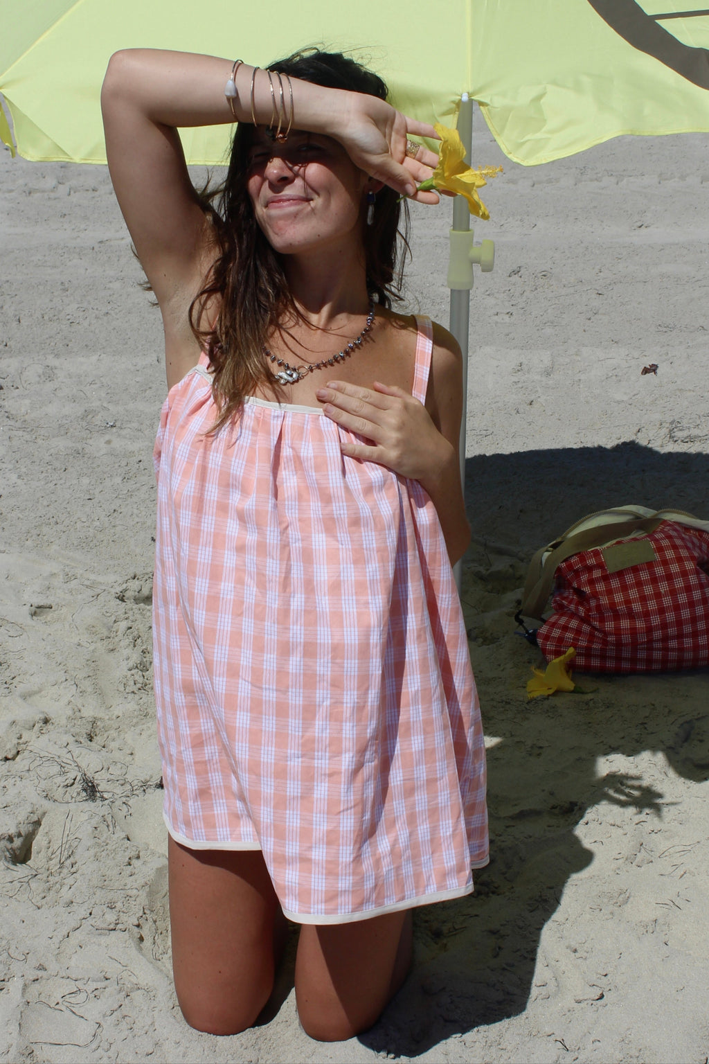 Peach Palaka Mini Dress