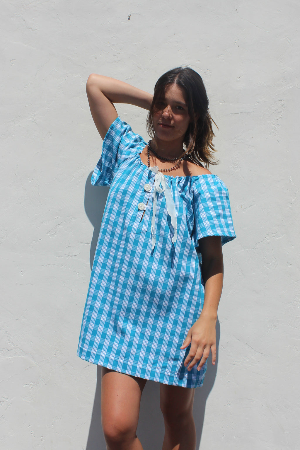 Palaka + Buttons Dress in Blue