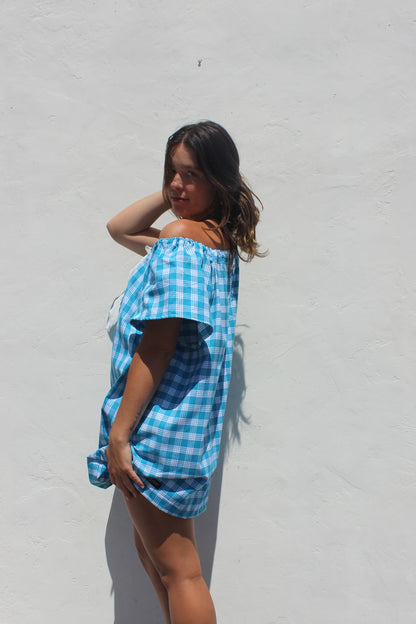Palaka + Buttons Dress in Blue