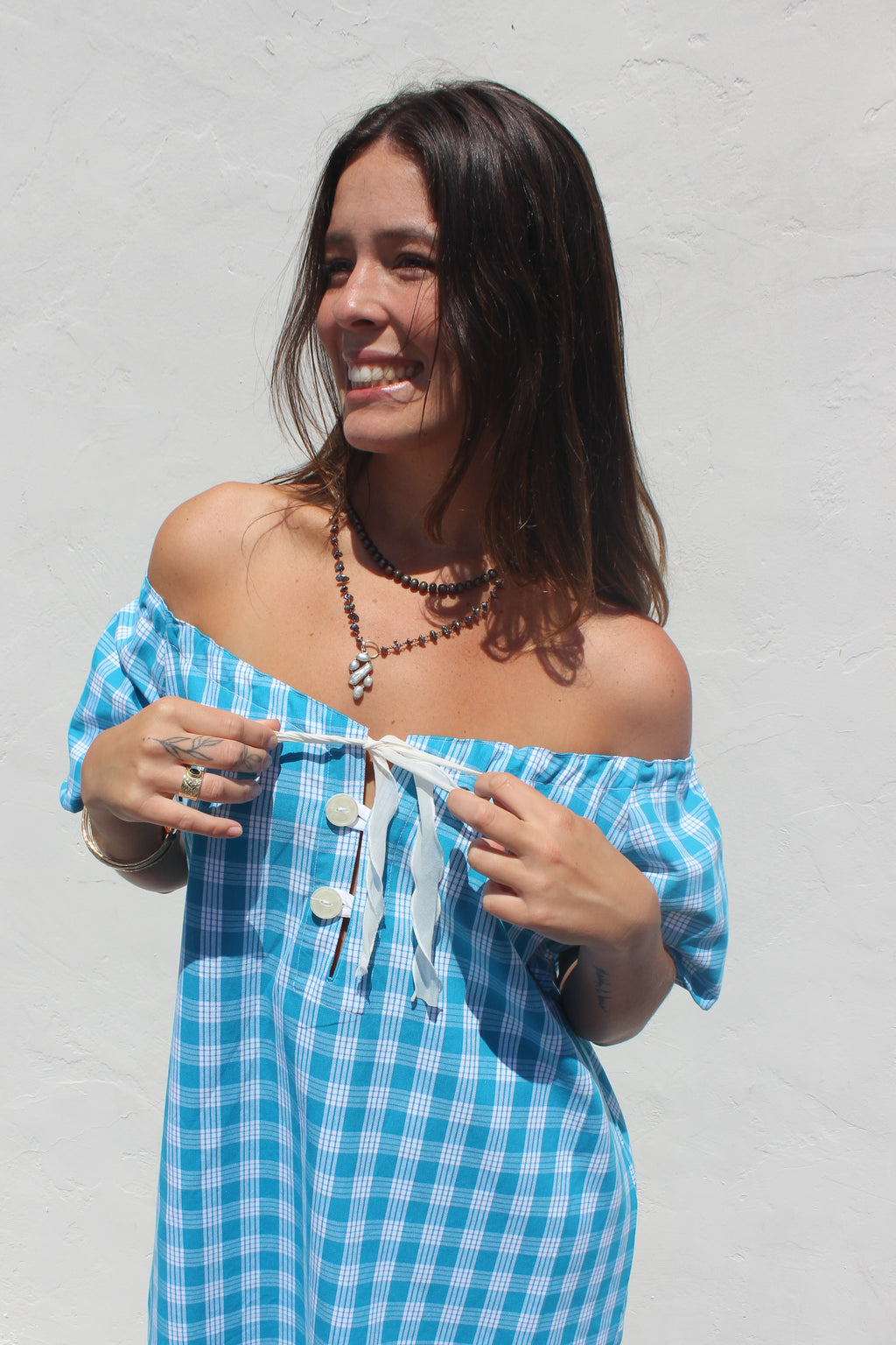 Palaka + Buttons Dress in Blue