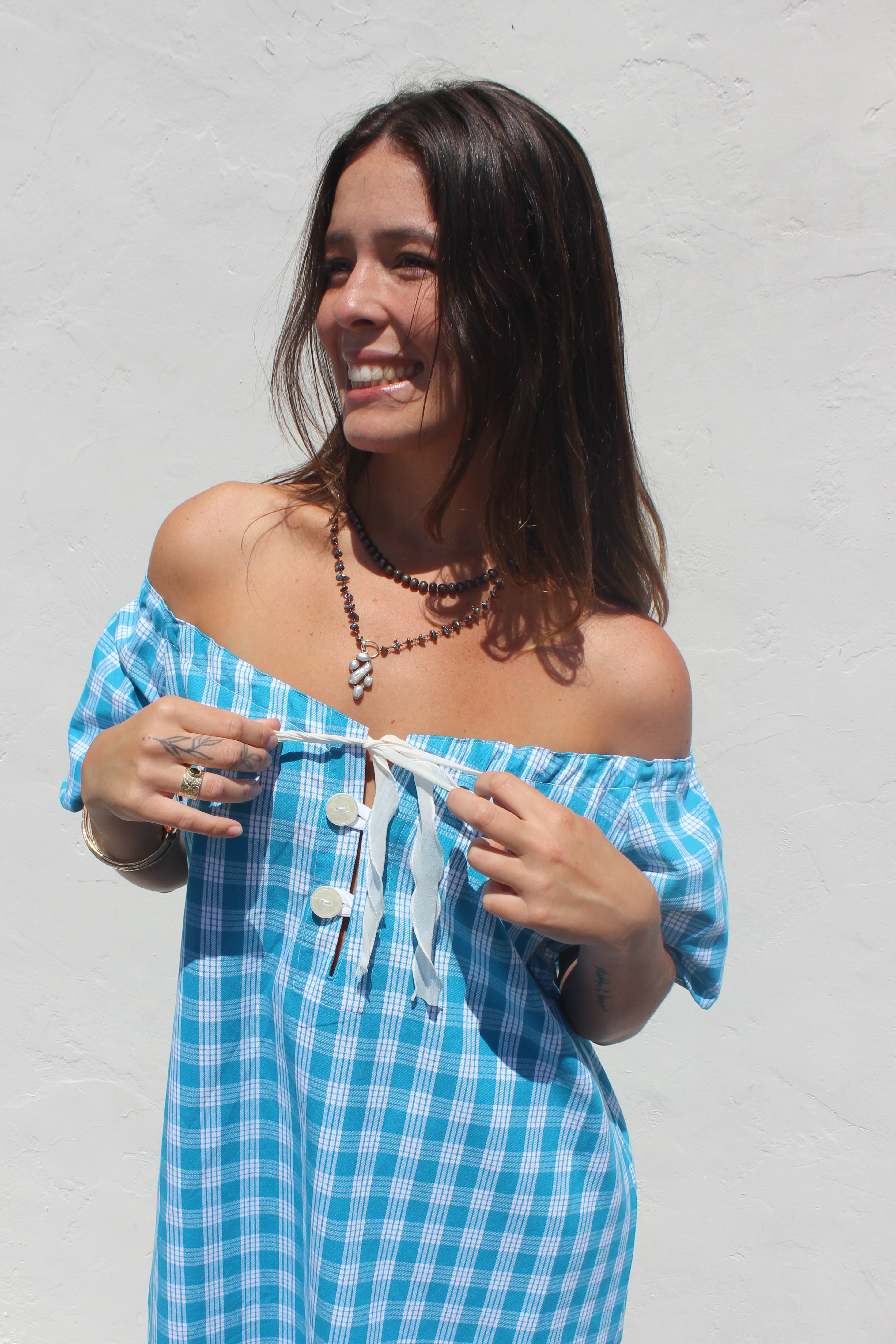 Palaka + Buttons Dress in Blue