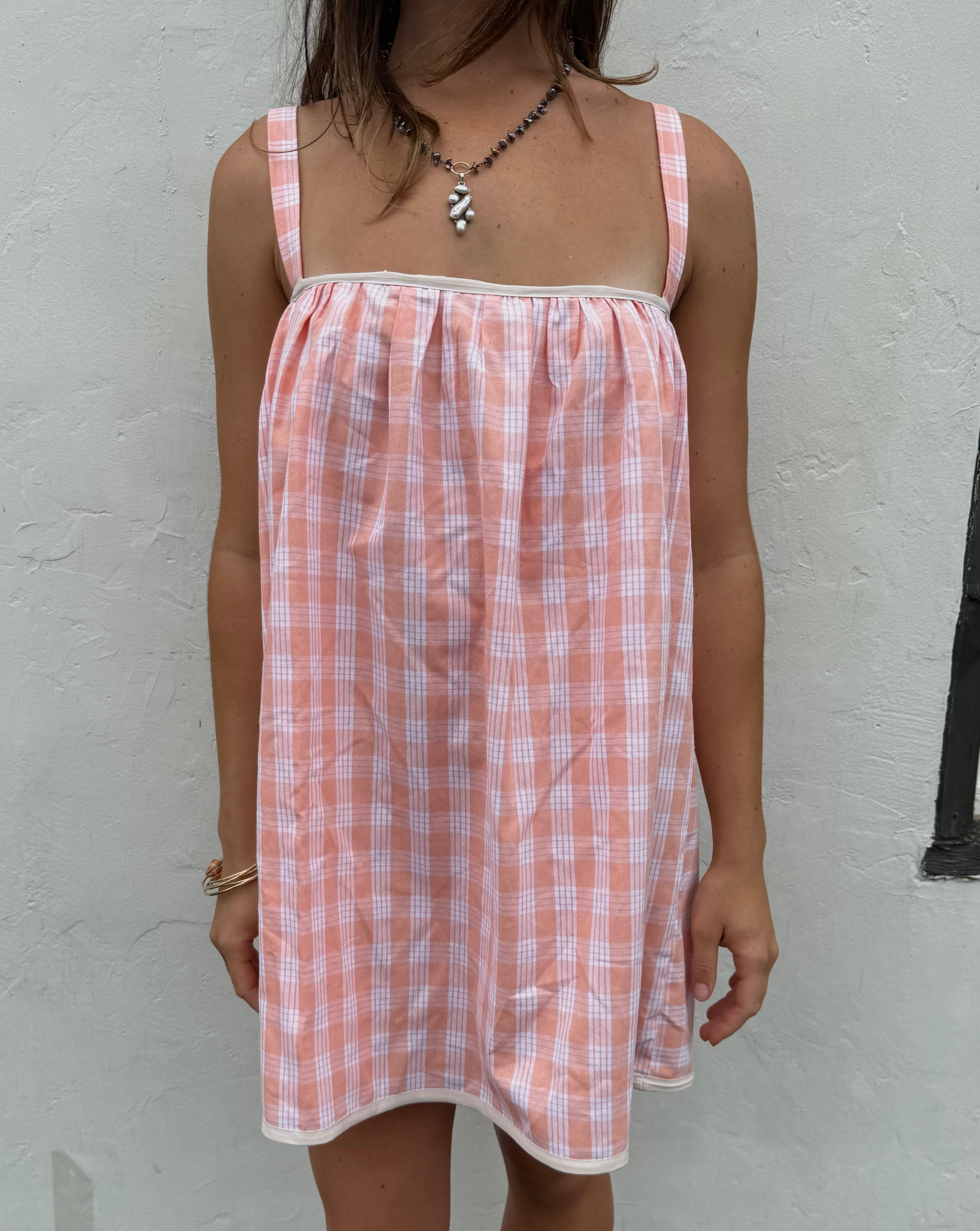 Peach Palaka Mini Dress