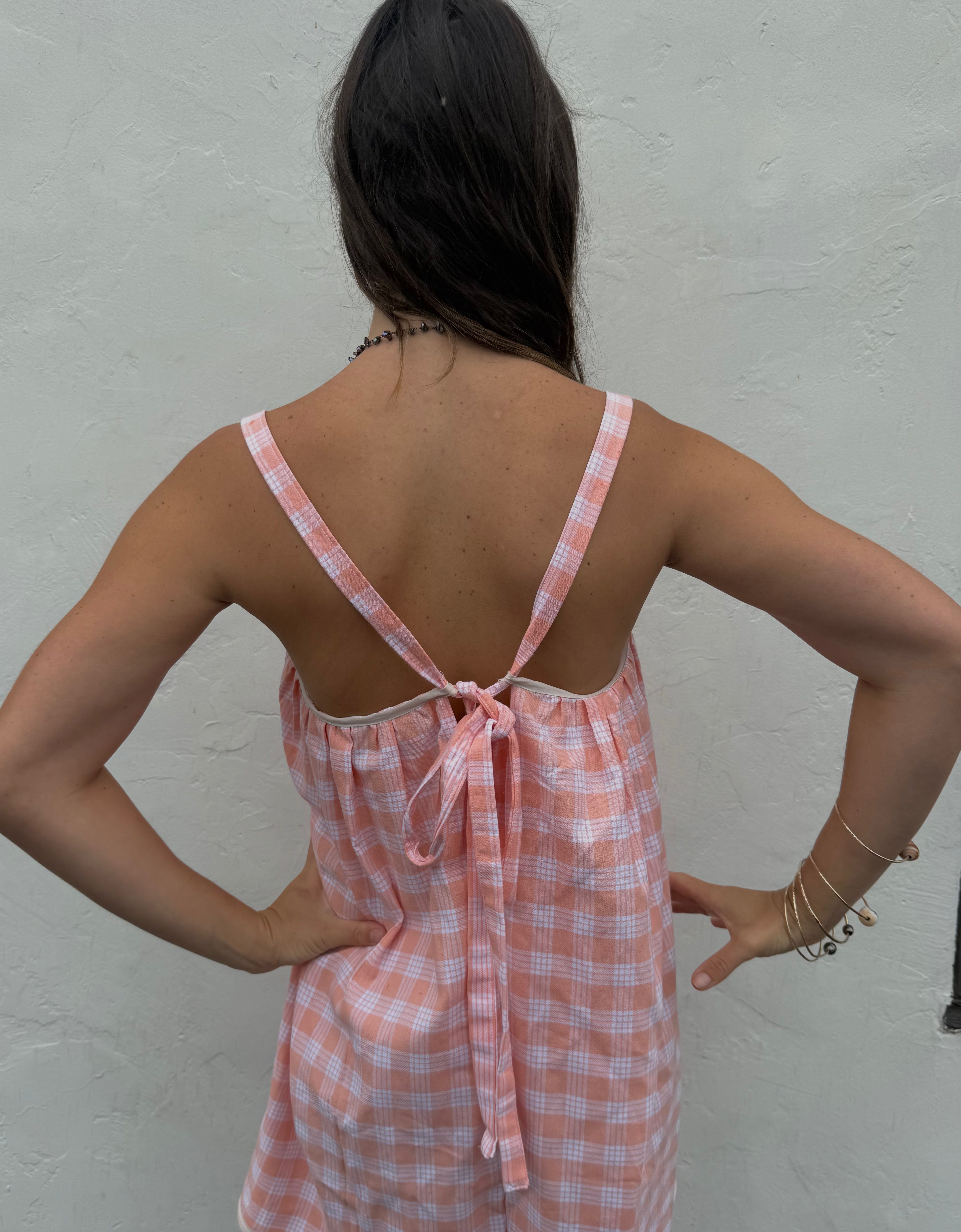 Peach Palaka Mini Dress