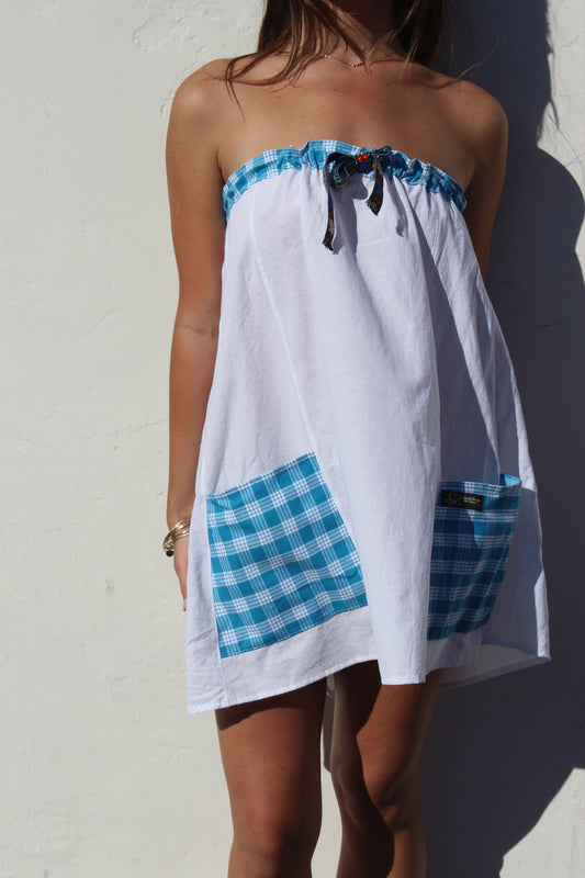 Strapless Palaka Dress in Ocean Blue