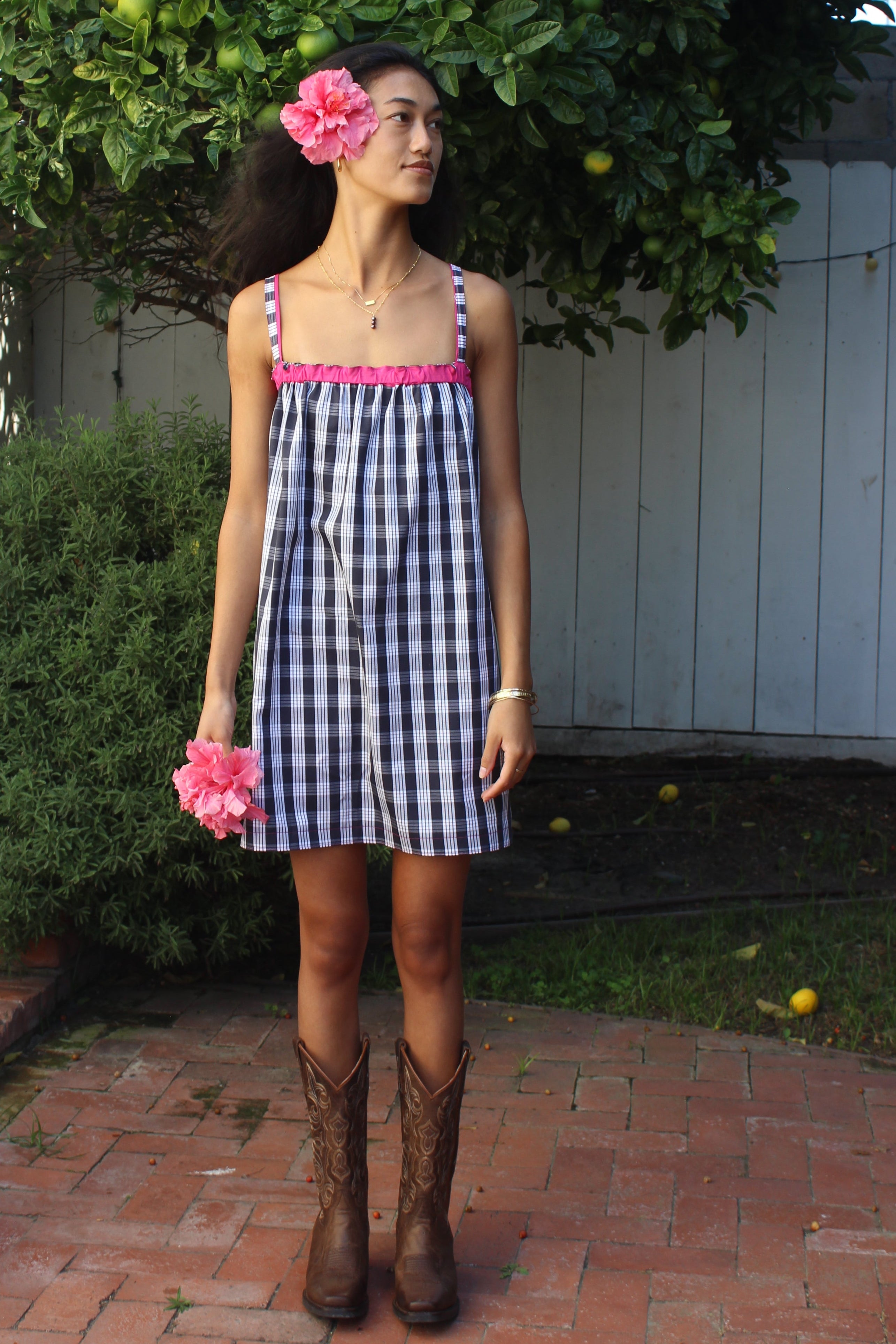 Navy Palaka Mini Dress