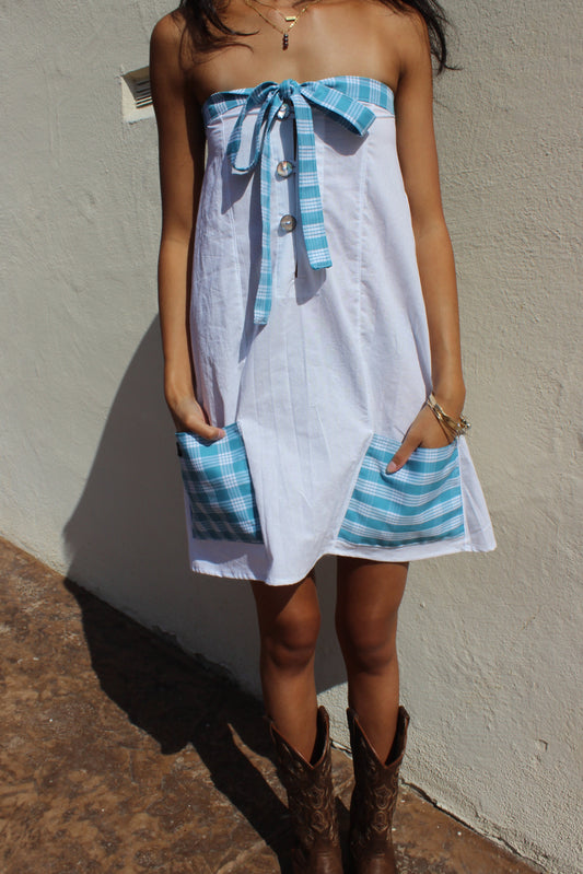 Strapless Palaka Dress with Tie