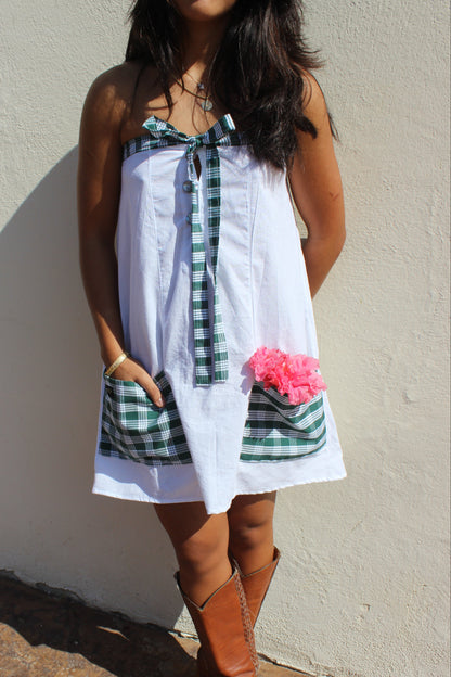 Strapless Green Palaka Dress with Pockets