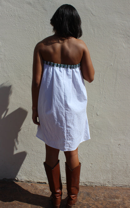 Strapless Green Palaka Dress with Pockets