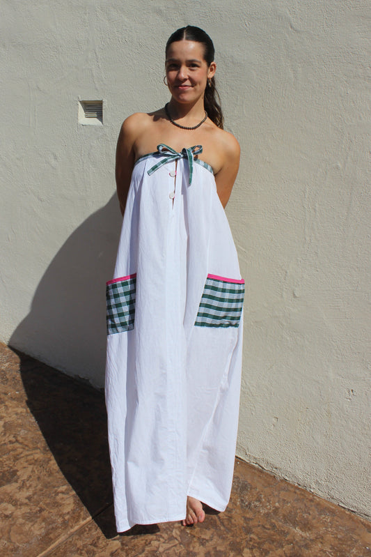 Strapless Palaka Maxi Dress in Green