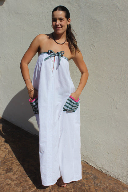 Strapless Palaka Maxi Dress in Green