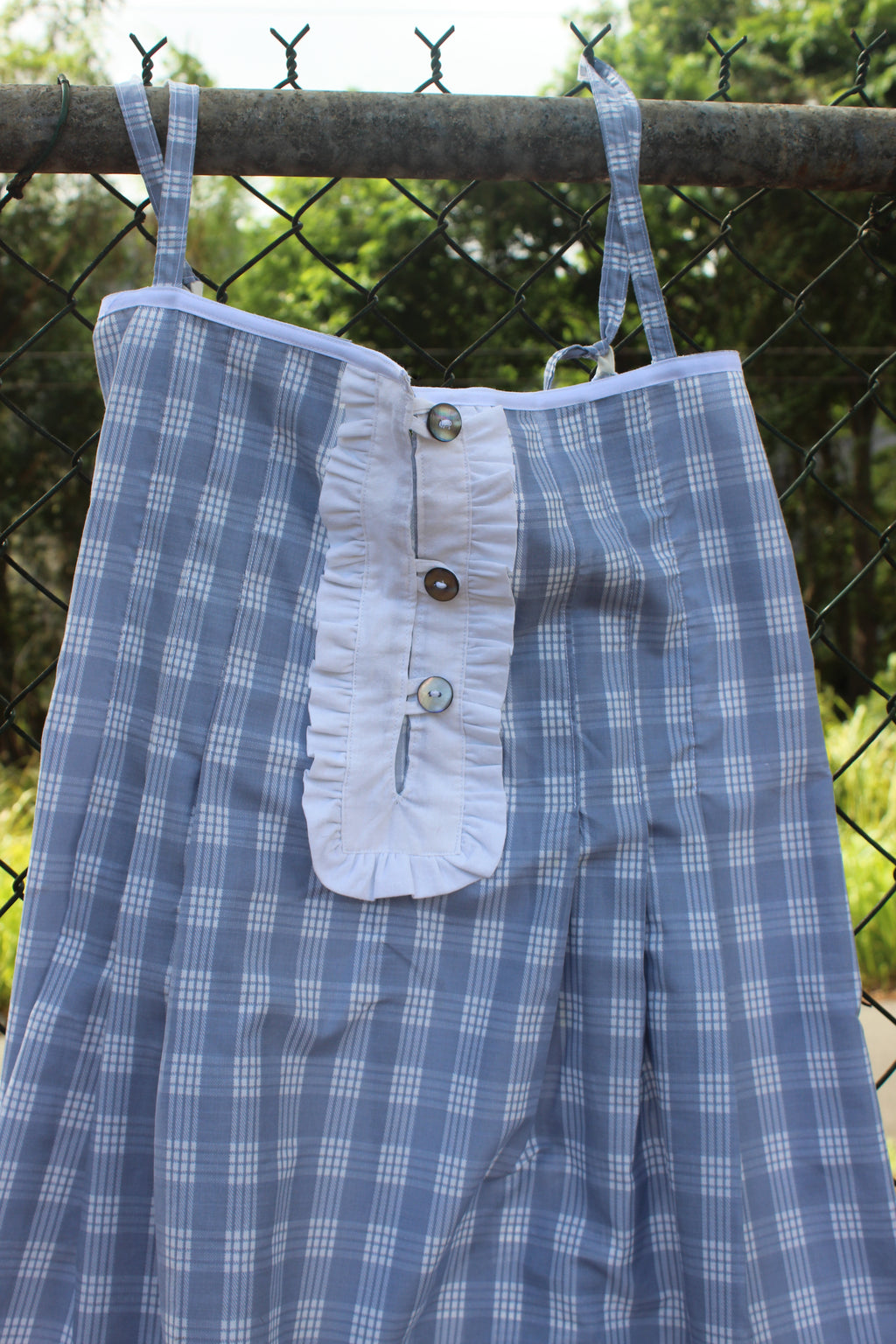 Blue Palaka Ruffle Dress