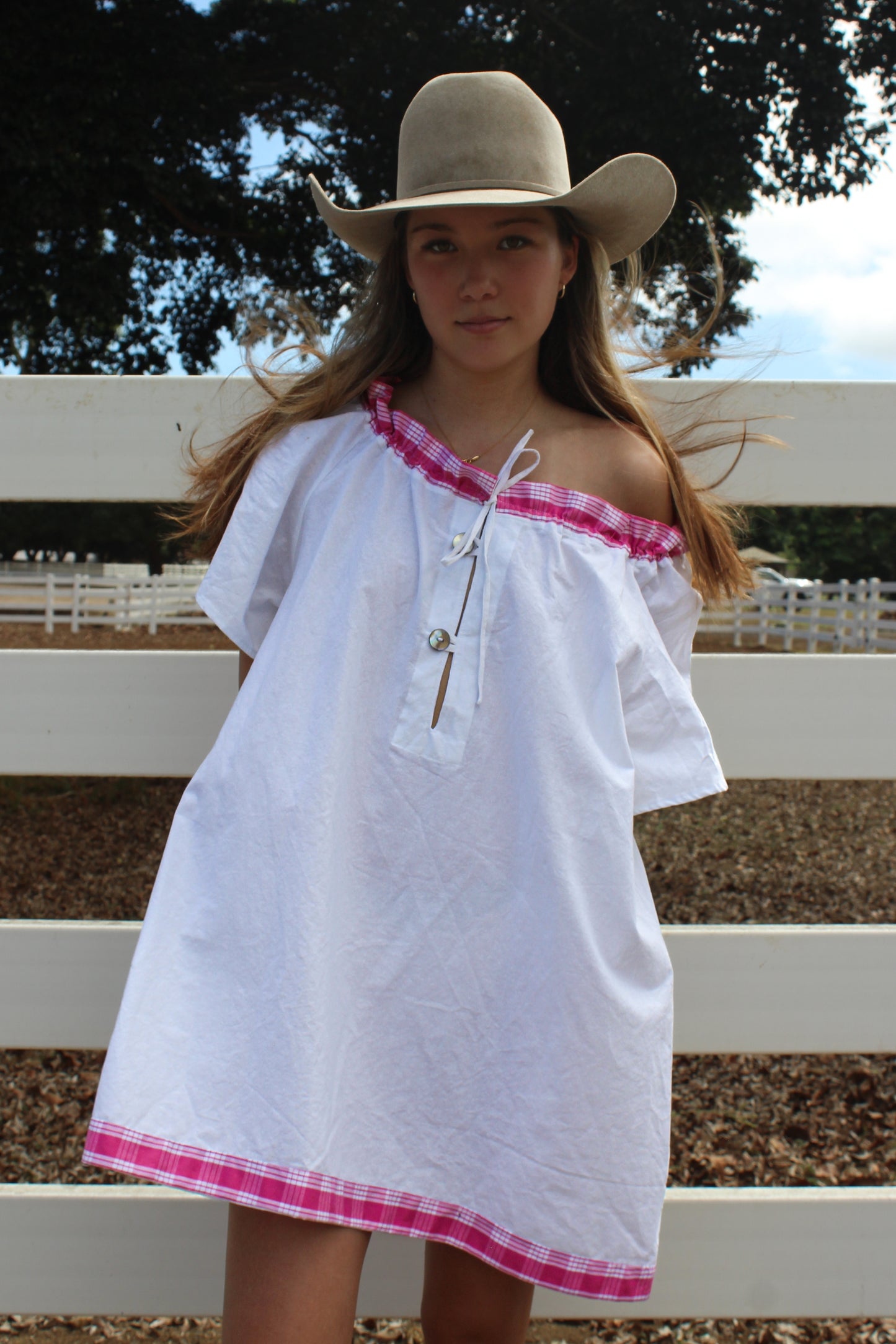 Pink Palaka + Buttons Dress