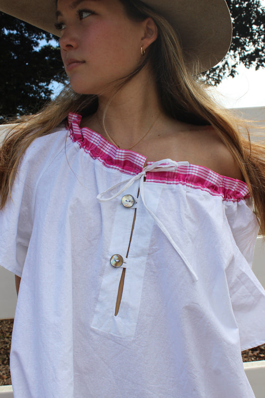 Pink Palaka + Buttons Dress