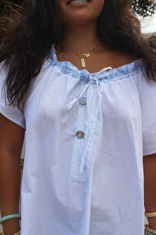 Blue Palaka + Buttons Dress