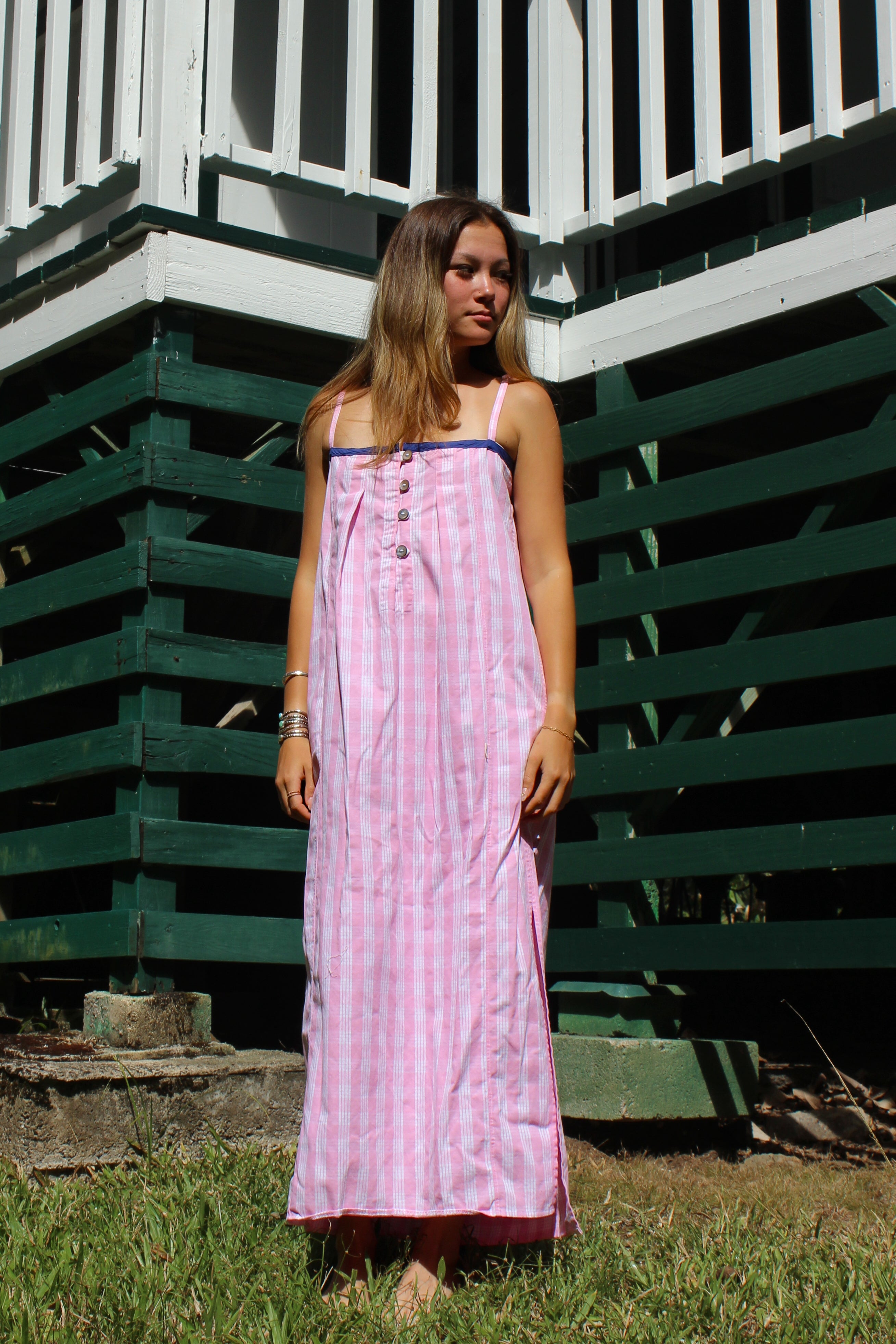 Pink Palaka Maxi Dress with Slit