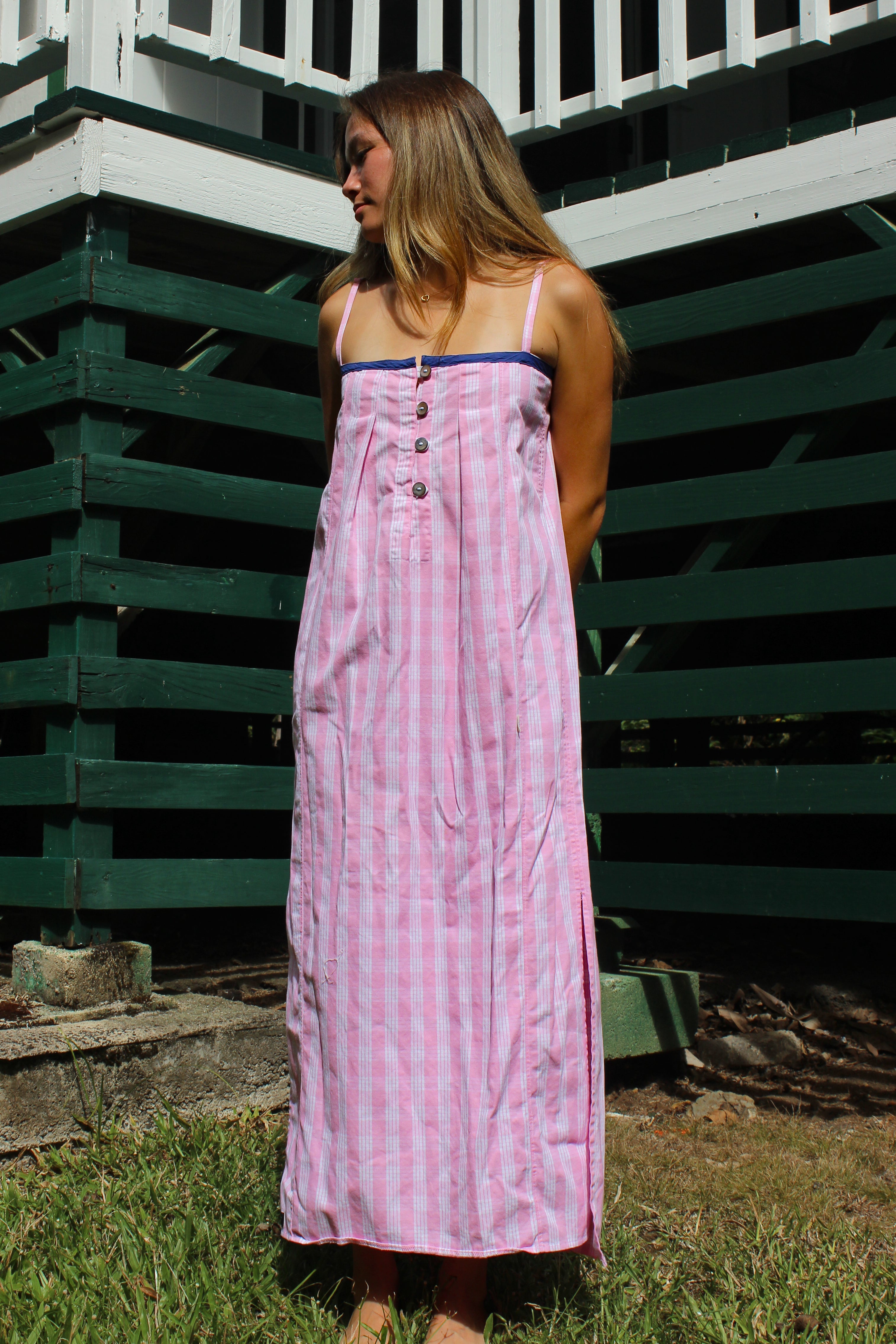 Pink Palaka Maxi Dress with Slit