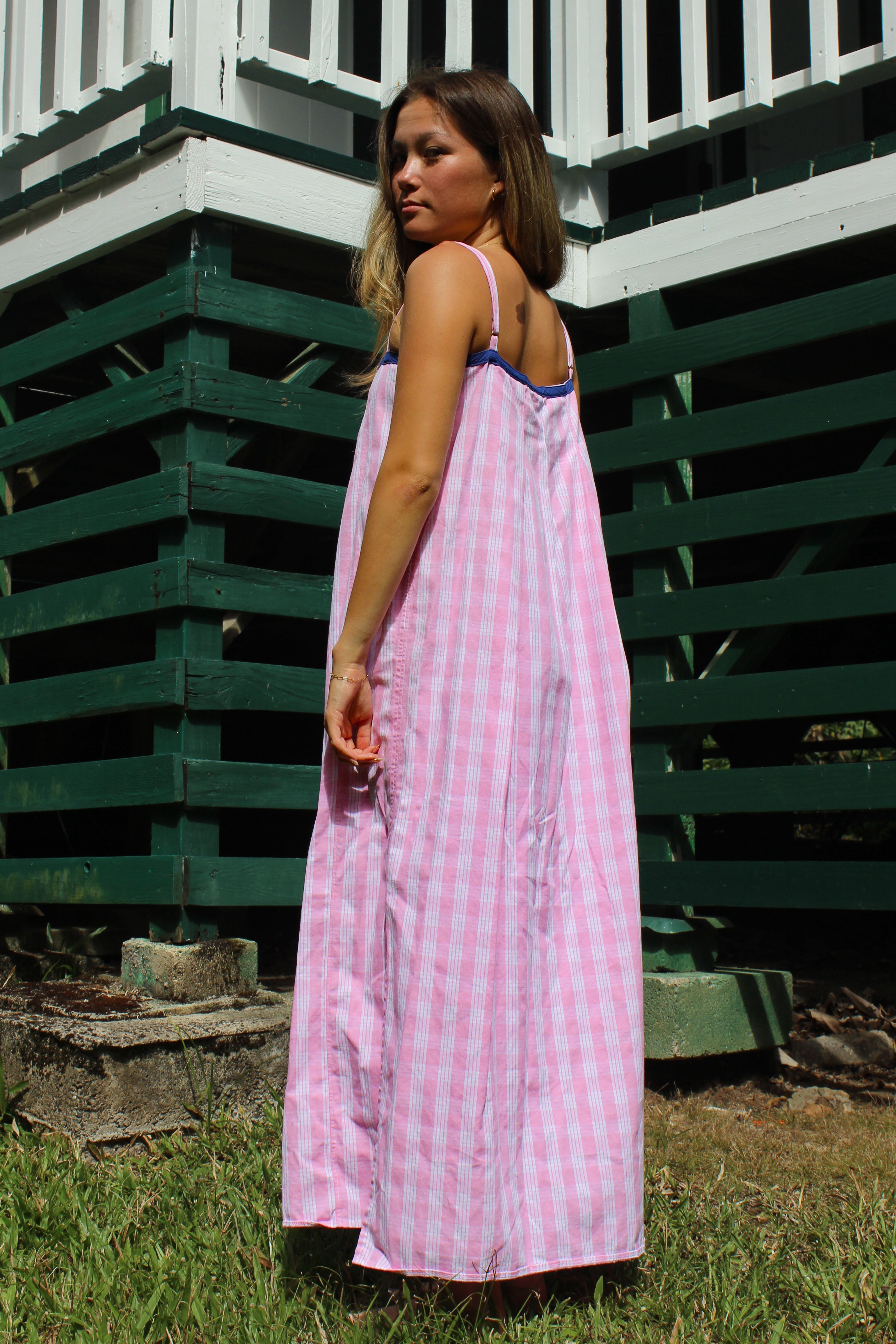 Pink Palaka Maxi Dress with Slit