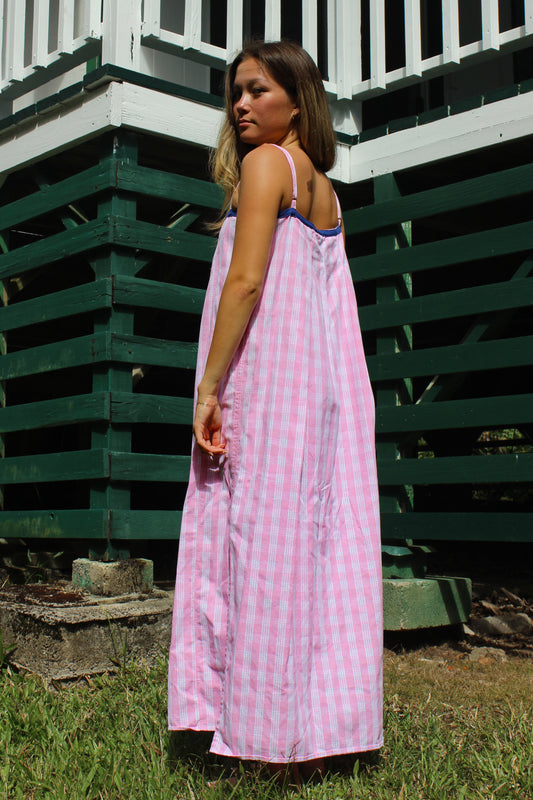 Pink Palaka Maxi Dress with Slit