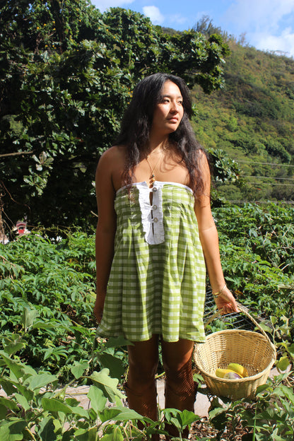 Green Palaka Strapless Mini Dress