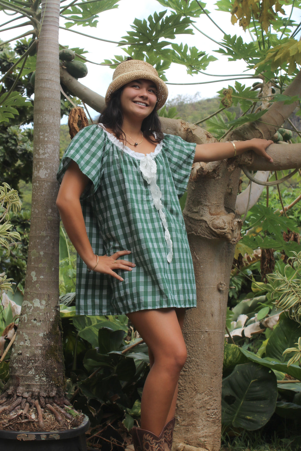 Green Palaka Mini Dress
