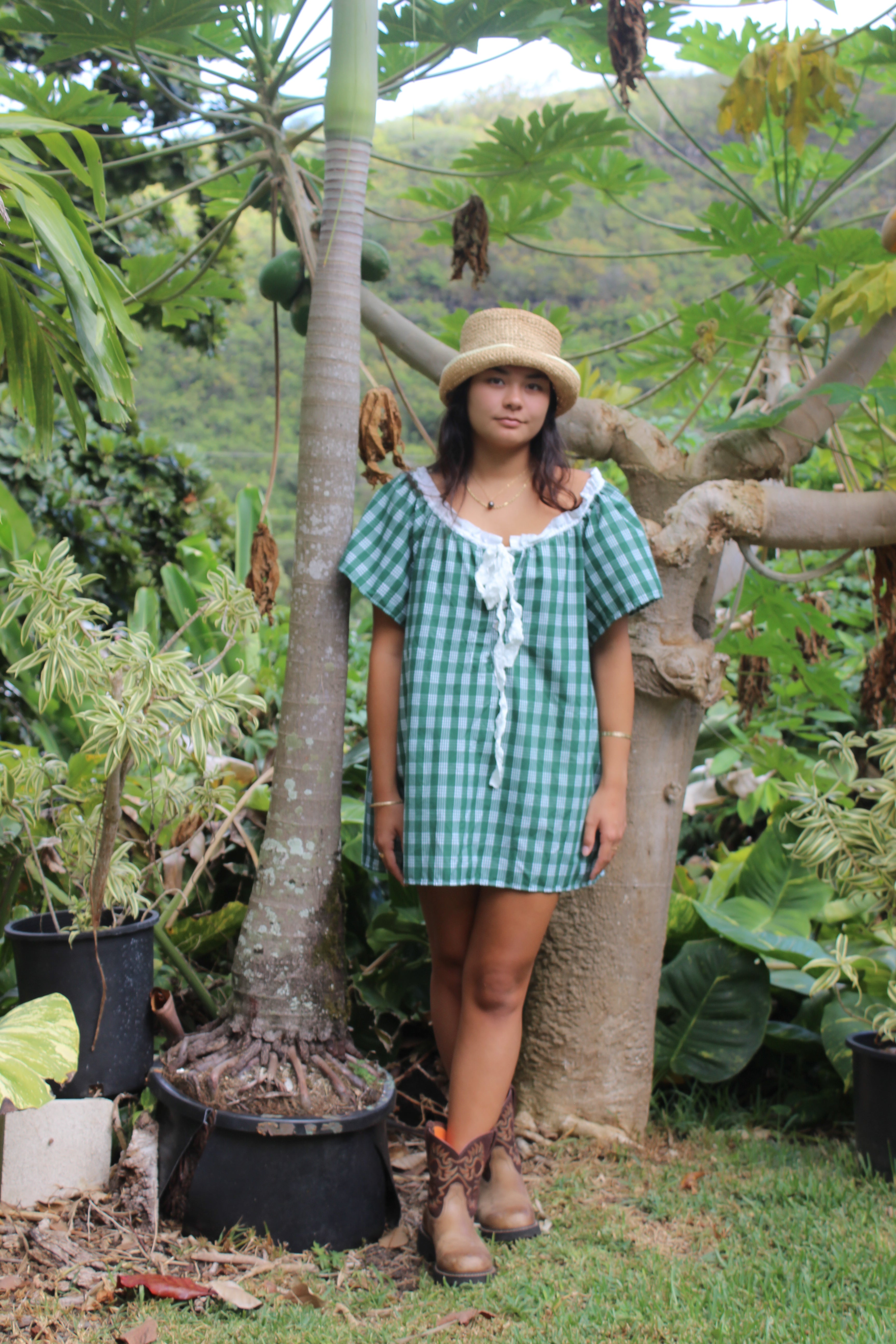 Green Palaka Mini Dress